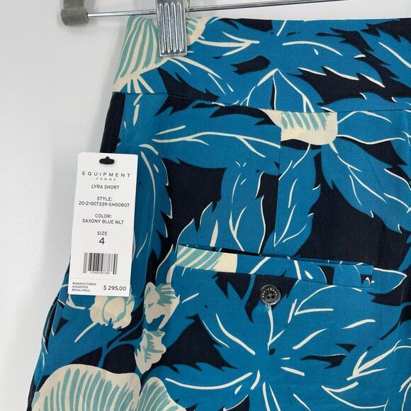 Equipment Lyra Short Saxony Blue Hawaiian Floral Silk Shorts Size 4 NWT - Picture 6 of 8